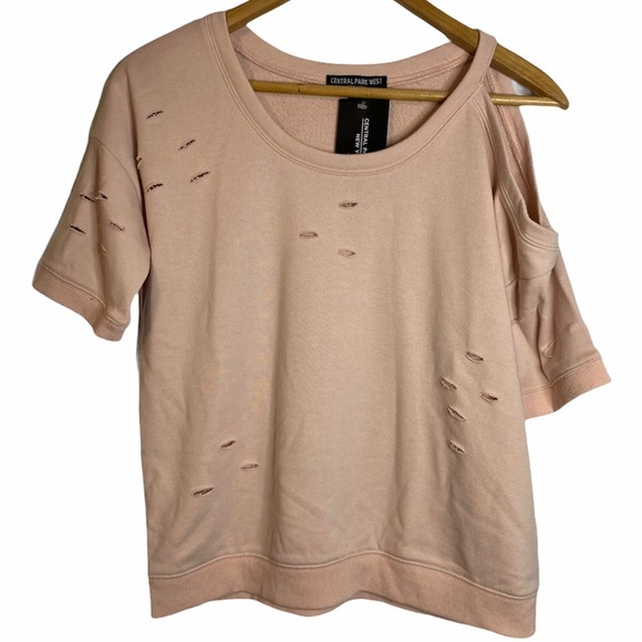 Central Park West Distressed Ripped Retro Peach T-Shirt Short Sleeve Small S - Picture 1 of 11